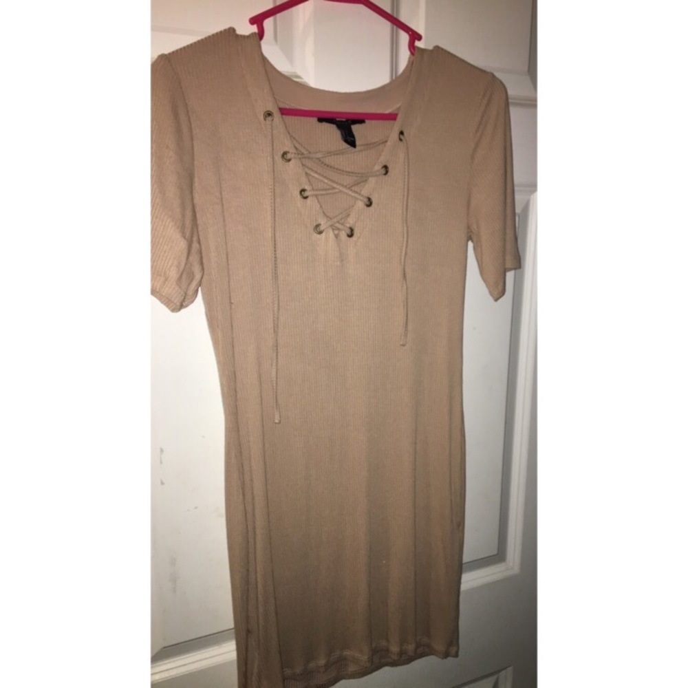 Forever 21 Bodycon Beige Dress with Lace-Up Top